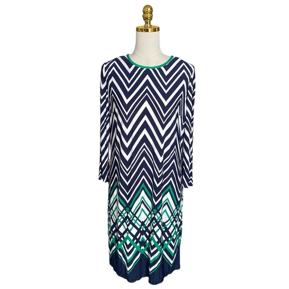 Eliza J Women’s Multicolor Chevron Print 3/4 Sleeve Stretch Sheath Dress Size 8 - Picture 2 of 8